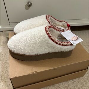 Serra Cream Sherpa Platform Slip-On with Red Trim